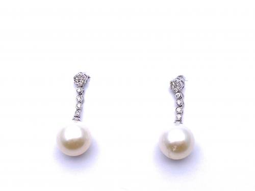 9ct White Gold Pearl & Diamond Earrings 0.17ct