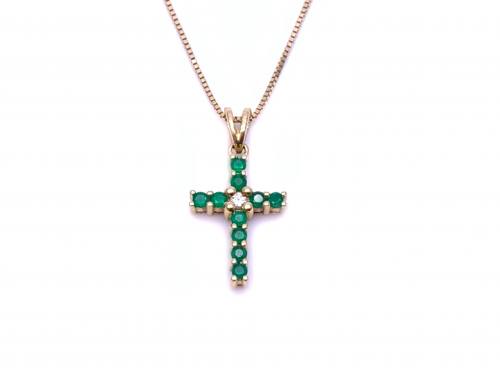 18ct Emerald & Diamond Cross Pendant