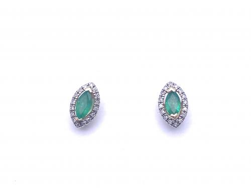 9ct Emerald and Diamond Oval Cluster Stud Earrings
