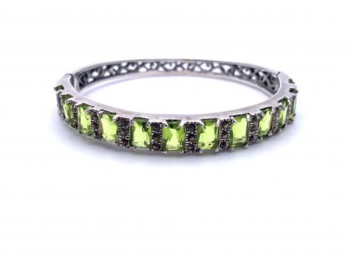 Silver Marcasite And Green Bangle