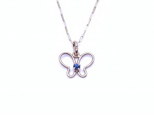 9ct Sapphire Butterfly Pendant & Chain