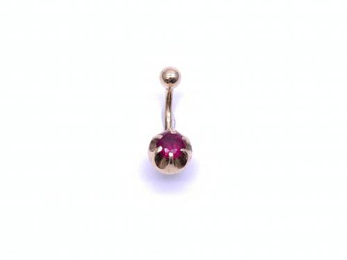 9ct Yellow Gold Red CZ Belly Bar