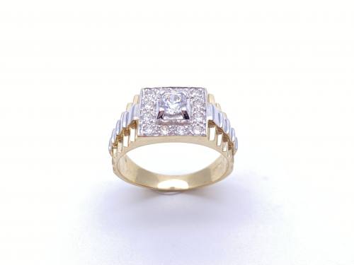 9ct Yellow and White Gold Gents CZ Ring