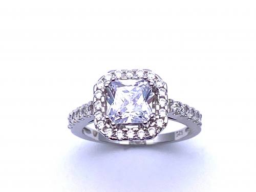 Silver CZ Square Cluster Ring
