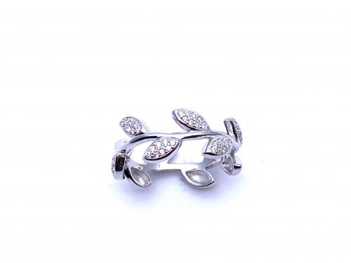 Silver CZ Leaf Band Ring
