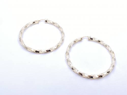 9ct Yellow Gold Twisted Large Hoop Earrings 60mm