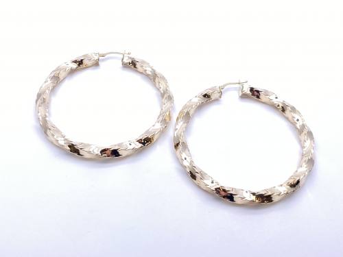 9ct Yellow Gold Twisted Large Hoop Earrings 50mm