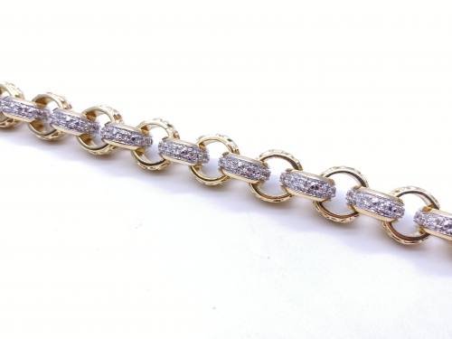 9ct Yellow Gold CZ Belcher Bracelet 8 1/2 Inch