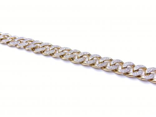 9ct Yellow Gold CZ Curb Bracelet 8 1/2 Inch