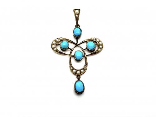 An Old Turquoise & Pearl Pendant