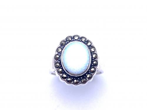 Silver Marcasite & Onyx Teardrop Shaped Ring