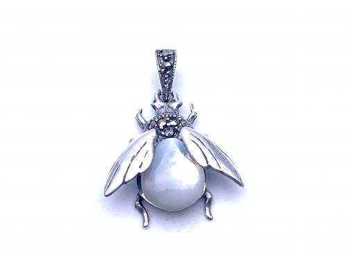 Silver Marcasite & Mother Of Pearl Bee Pendant