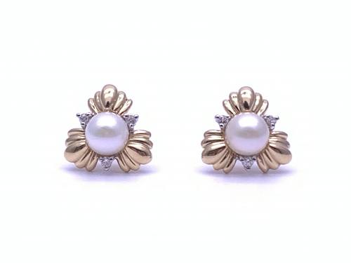 14ct Pearl & Diamond Stud Earrings