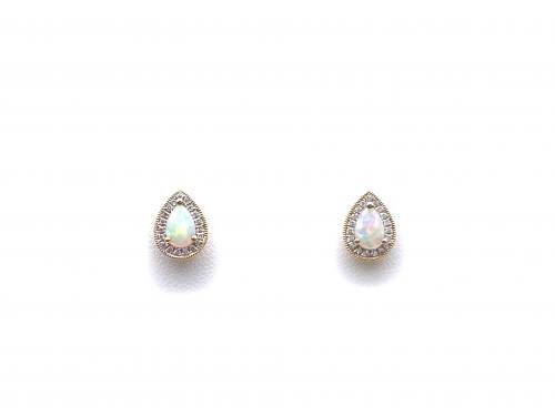 9ct Yellow Gold Opal & Diamond Pear Stud Earrings