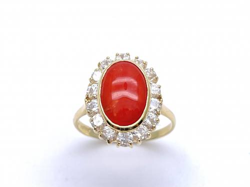 18ct Coral & Paste Cluster Ring