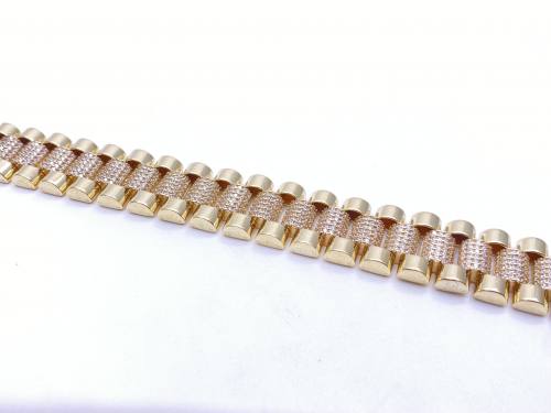 9ct Yellow Gold Watch Style CZ Bracelet 8.5 inch