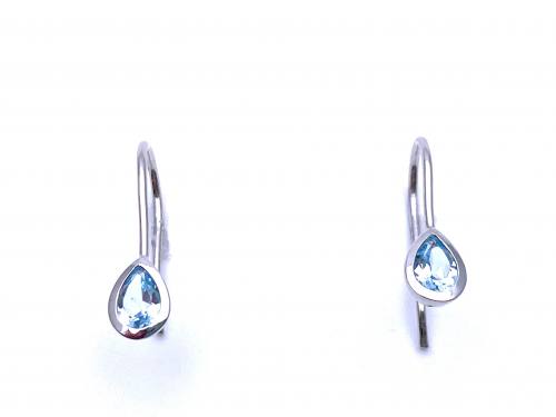 Silver Blue Topaz Fish Hook Drop Earrings
