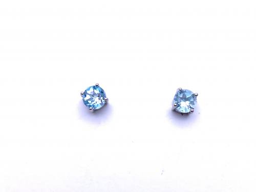 Silver Blue Topaz Solitaire Stud Earrings 5mm