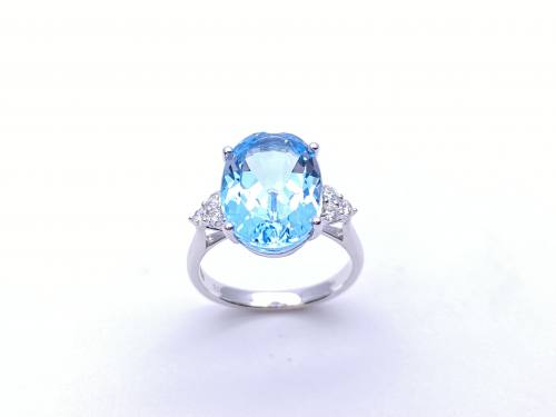 9ct White Gold Blue Topaz & Diamond Ring