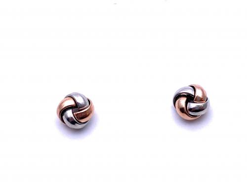 Silver & Rose Plated Knot Stud Earrings