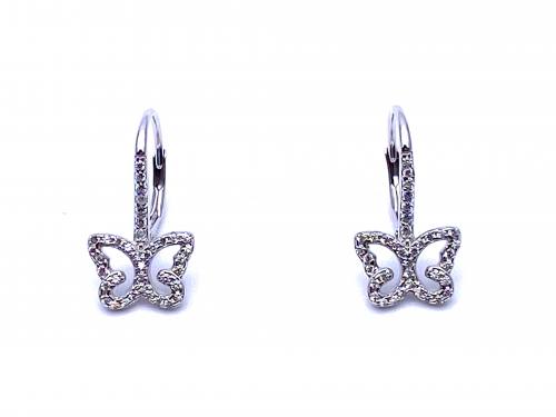 Silver CZ Butterfly Clip Hook Earrings