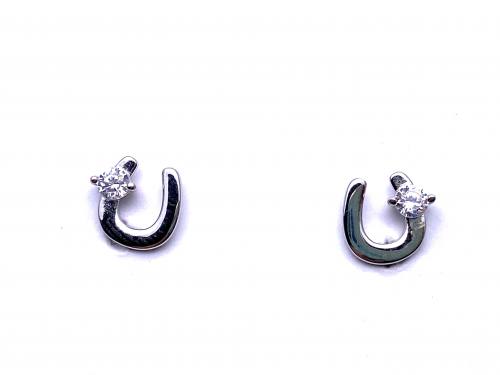 Silver CZ Horseshoe Stud Earrings