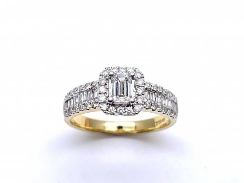 18ct Yellow Gold Emerald cut Diamond Halo Ring