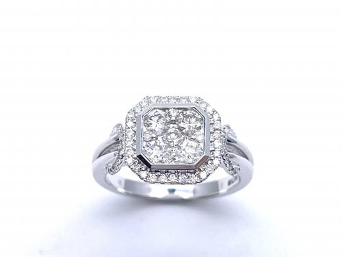 9ct White Gold Diamond Cluster Ring 0.83ct