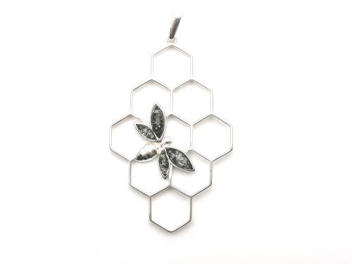 Silver Green Amber Bee and Honeycomb Pendant