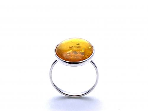 Silver Yellow Amber Ring