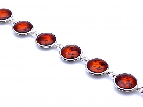 Silver and Dark Brown Amber Bracelet 7.5 inch