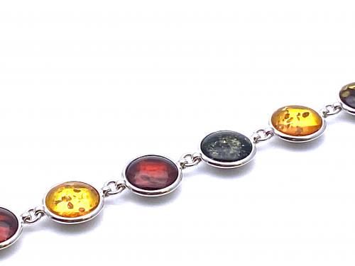 Silver Multi Colour Amber Bracelet 7.5 inches