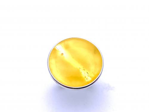 Silver Yellow Milky Amber Ring