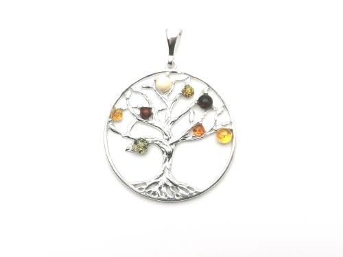 Silver and Amber Tree of Life Pendant