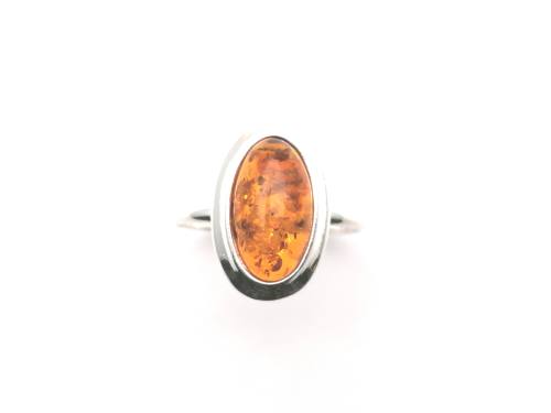 Silver Oval Amber Ring