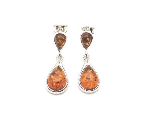 Silver and Amber Drop Earrings