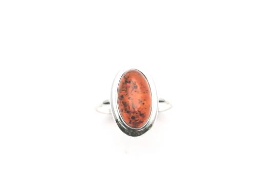 Silver Oval Dark Brown Amber Ring
