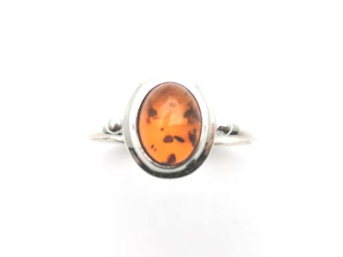 Silver Dark Brown Amber Oval Ring