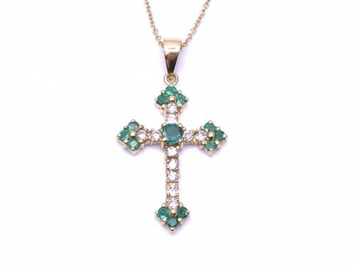 18ct Emerald & Diamond Cross Necklet