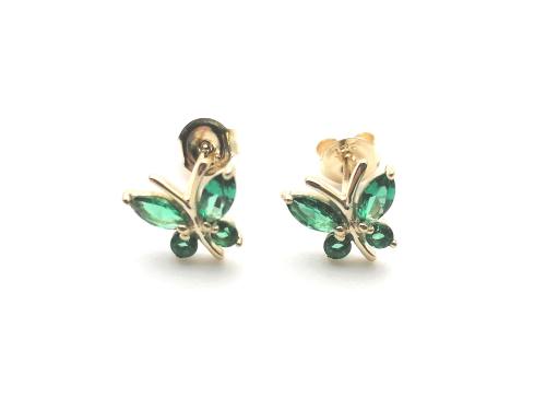 9ct Yellow Gold Butterfly Emerald Stud Earrings