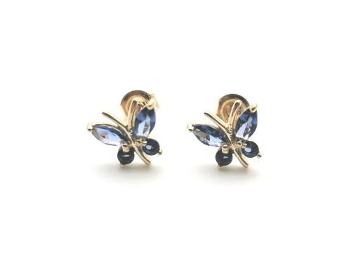 9ct Yellow Gold Sapphire Butterfly Stud Earrings