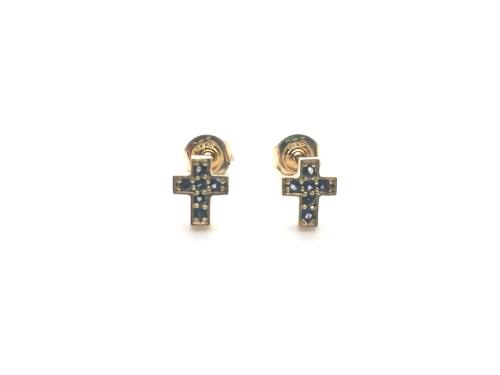 9ct Yellow Gold Sapphire Cross Stud Earrings
