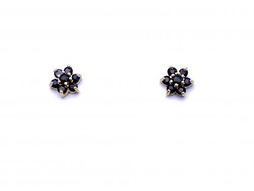 9ct Yellow Gold Sapphire Cluster Stud Earrings 6mm