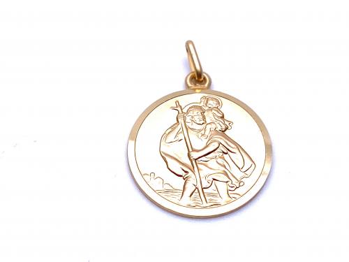 9ct Yellow Gold Round St Christopher Pendant 20mm