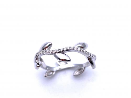 Silver CZ Leaf Design Band Ring