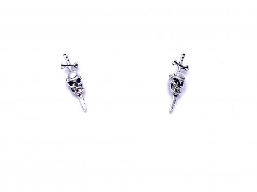 Silver Skull & Dagger Stud Earrings