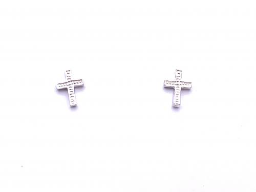 Silver Patterned Cross Stud Earrings