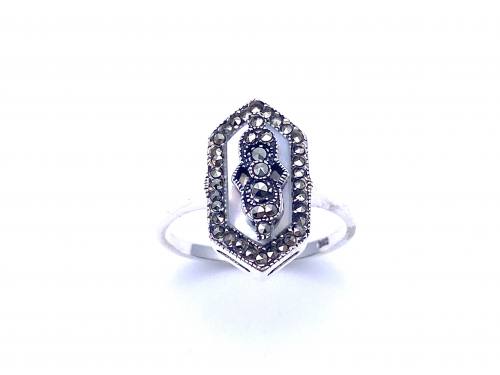 Silver Marcasite & Mother Of Pearl Fancy Ring