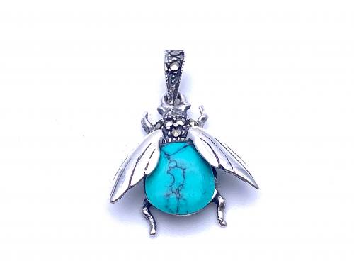 Silver Marcasite & Turquoise Bumble Bee Pendant