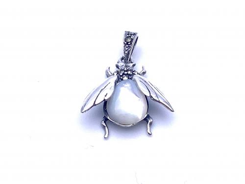 Silver Marcasite & Mother Of Pearl Bee Pendant